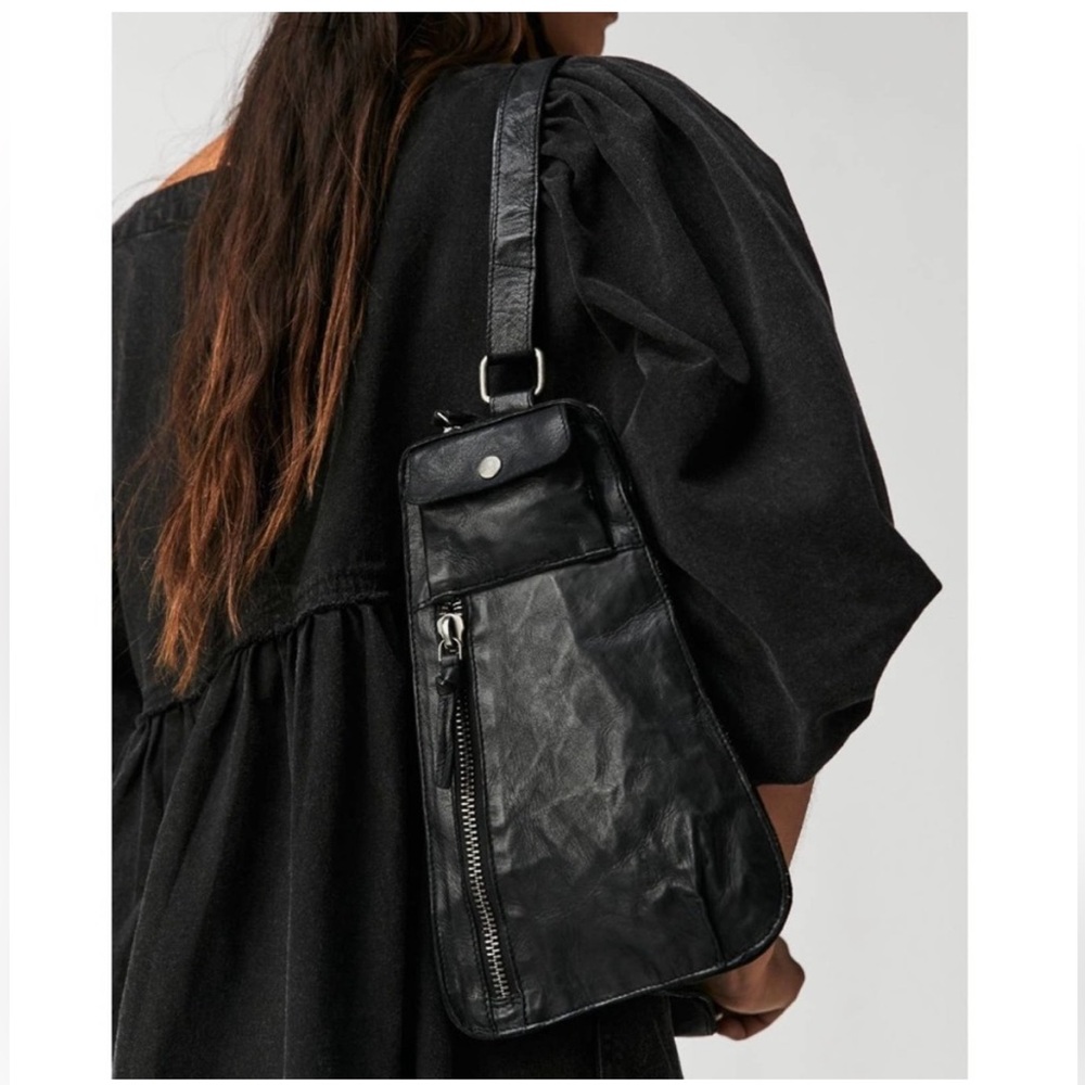 Free People Jagger Black Leather Sling Bag
